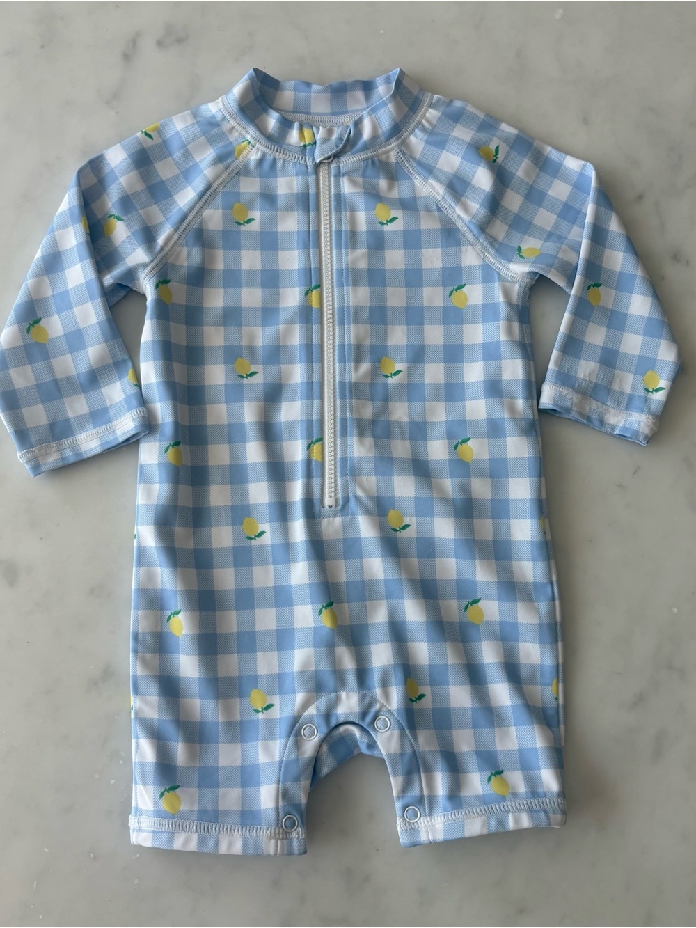 Baby Recycled Lemon Gingham Rash Guard Swimsuit Size 6-12 months